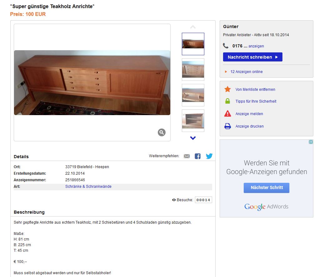 Danish Design Sideboard 60s Chest of Drawers Credenza