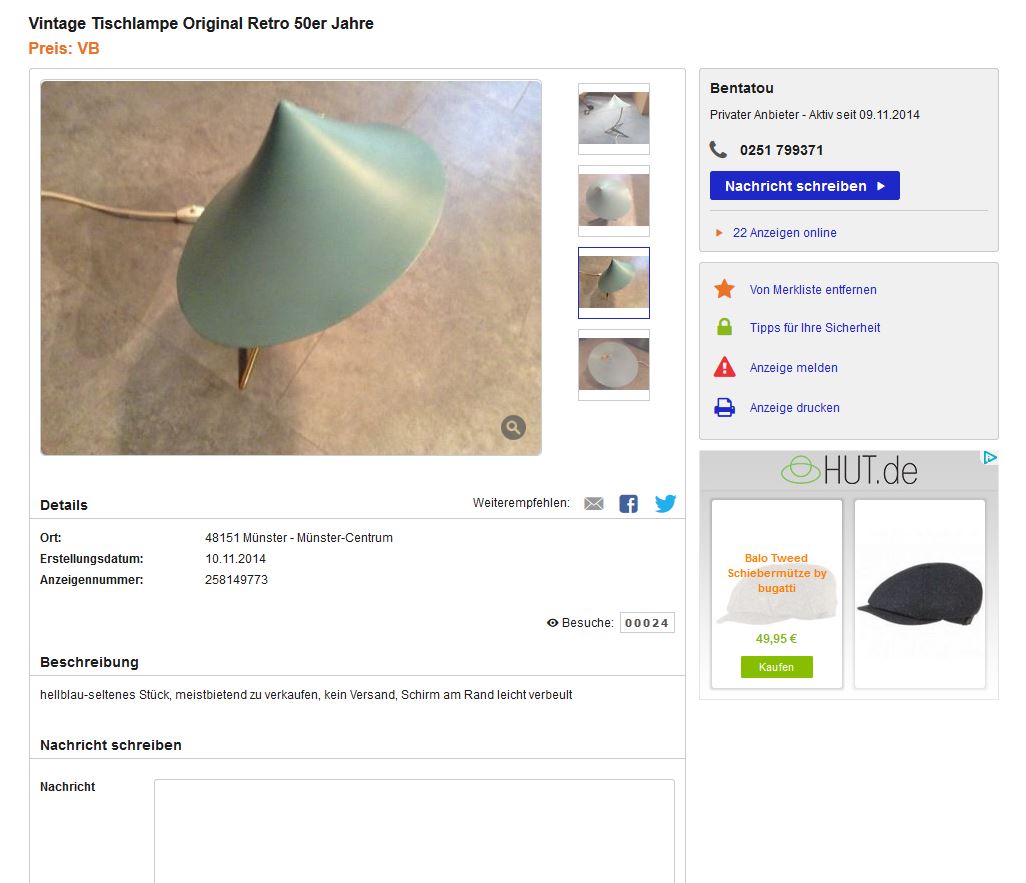 Vintage Designerlampe Kalff Carl AUböck Kalmar Stilnovo