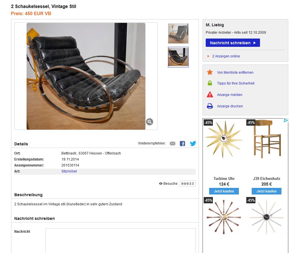 Vintage Rocking Chair Hans Kaufeld Milo Baughman Style