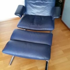 Hans Eichenberger für De Sede DS-2030 Lounge Chair Ledersessel und Ottomane in blau