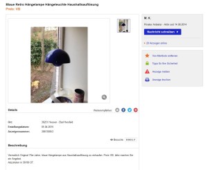 Verner Panton Louis Poulsen Flowerpot Lampe Deckenleuchte blau 60er Space Age
