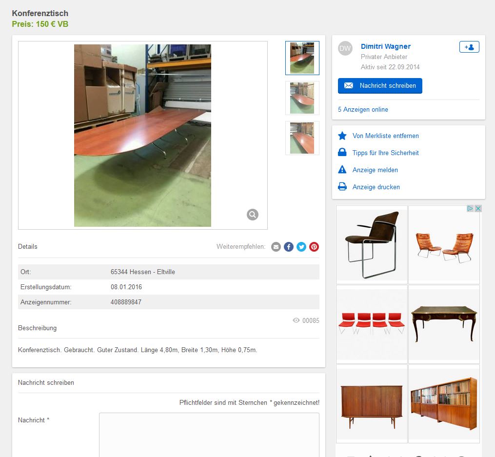 Konferneztisch Charles Eames Style Vitra Herman Miller Segmented Table Designtisch groß