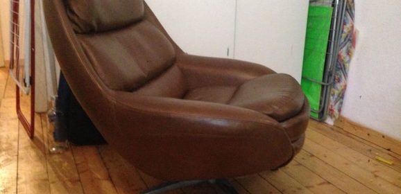 Brauner Vintage-Ledersessel Lounge Egg Chair 60er 70er
