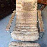 Ilmari Lappalainen Lounge Chair mit Ottomane Asko Vintage Ledersessel